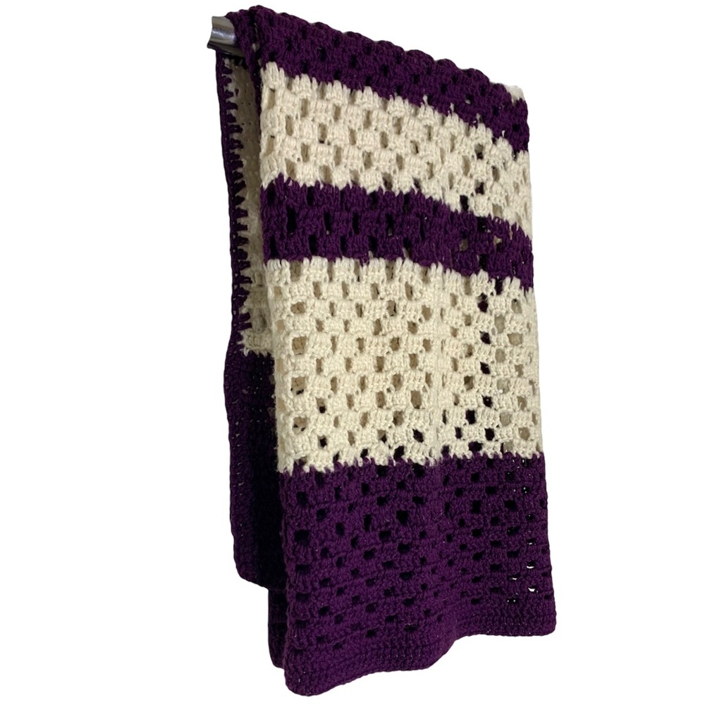 Vintage handmade purple & beige knit blanket